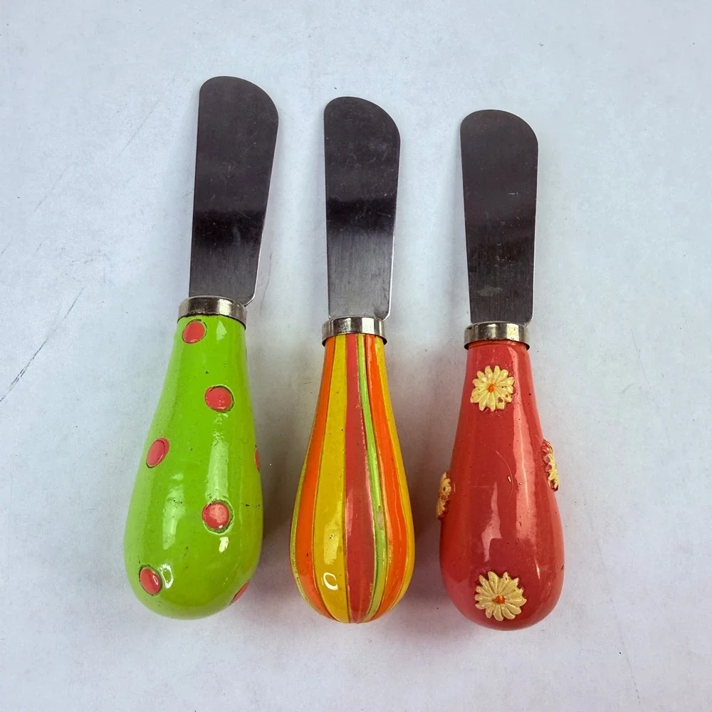 Vintage Style Colorful Resin‎ Handle Cheese Spreaders Set of 3 Stainless Steel